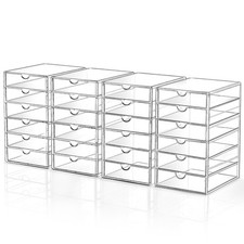 Makeup Drawer Storage Organizer with 24 Drawers, 4 Set Acrylic Office Desk Or...