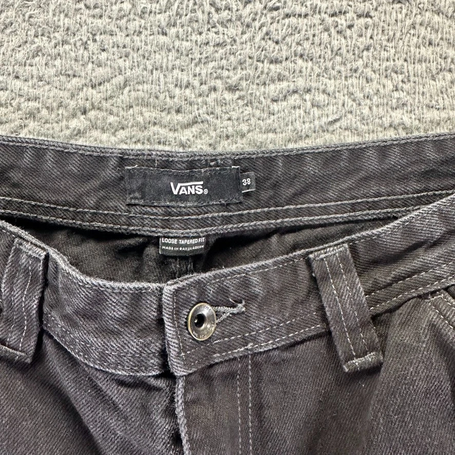 Pantalones de mezclilla vintage Vans para hombre 38x32 negros carpintero holgados sueltos patinador cónico Foto 3 de 4