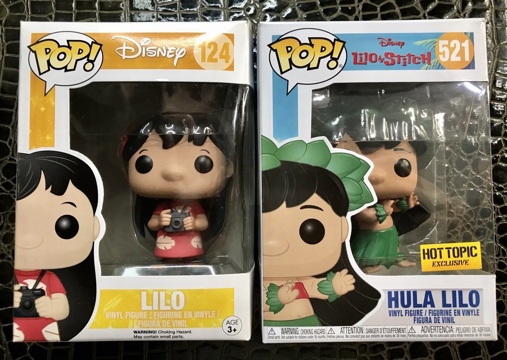 Funko Pop Lilo & Stitch #124 Lilo & #521 Hula Lilo Hot Topic Exc Set W/Protector