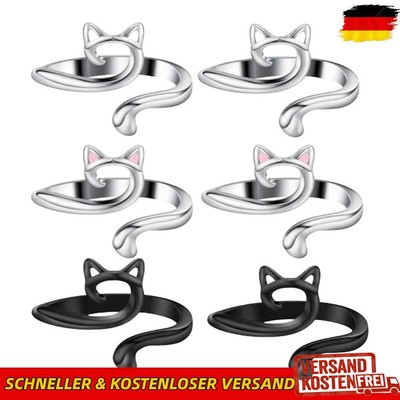 6pcs Cute Cat Shape Crochet Ring Adjustable for Knitting Braiding Sewing