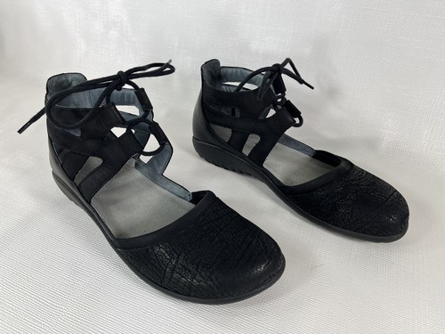 Naot Kata Damen-Sandalen Gladiator schwarz Crackle Leder geschlossene Zehe 39 US 8