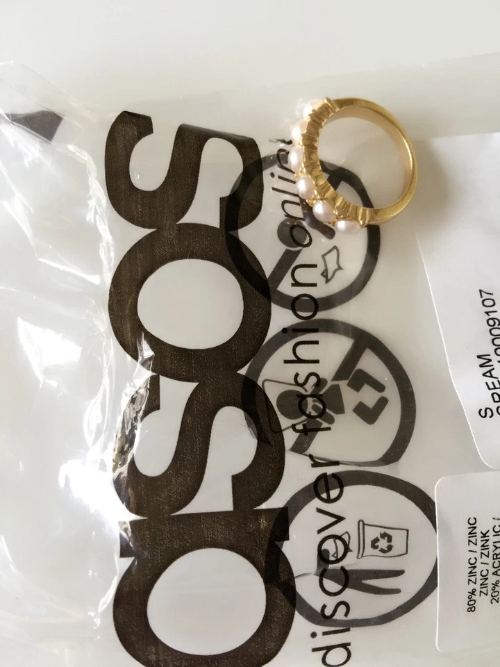 Nuevo Anillo Mujer Dama Niñas ASOS Crema Perla Color Dorado Nudillos Dedo Talla S Foto 3 de 4