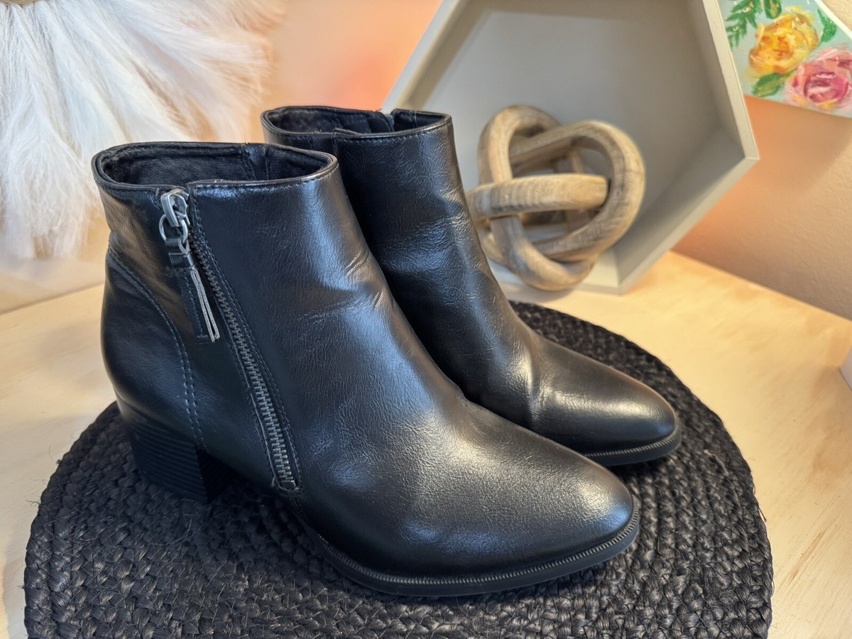 Black Leather Pointed Toe Ankle Boots with Side Zipper Women main image 2