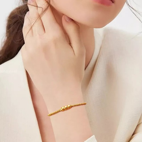 Pure 999 24k Yellow Gold Women Square Beads Weave Bracelet Bangle Handmade Gift - Picture 5 of 6