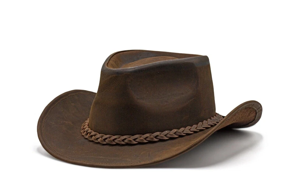 Men and Women Brown Genuine Leather Cowboy Western Hat - Image 2 of 4