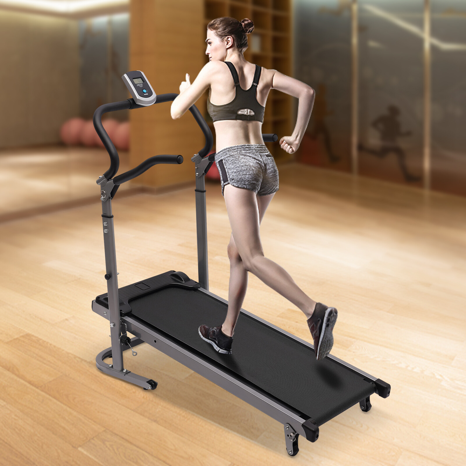 Compact Folding Treadmill for home with LED Monitor with Incline 265lbs Black