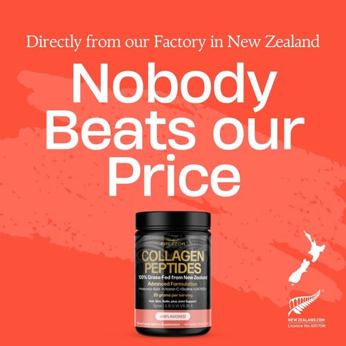 FREZZOR Collagen Peptides - 100% New Zealand Beef Bone Collagen 675g 3 Jars - Picture 2 of 5
