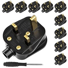 UK Plug 3 Pin 13 Amp Fuse Mains Replacement Socket Black With Screwdriver 240V