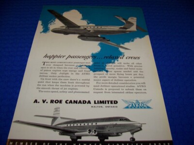 AVRO CANADA JETLINER ''HAPPIER PASSENGERS..RELAXED CREWS''.1-PAGE SALES AD (850HH)