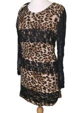 Ladies Leopard Print & Lace Dress Sz M Vgc! Stretch Bodycon Party Soft Fabric 