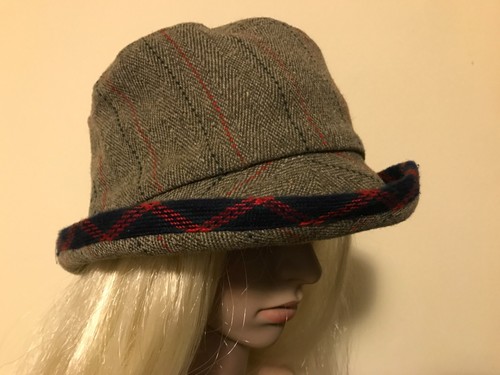 Fred Bare Head Wear Hand Made London Wool Hat England Vintage Plaid piping - Picture 3 of 8