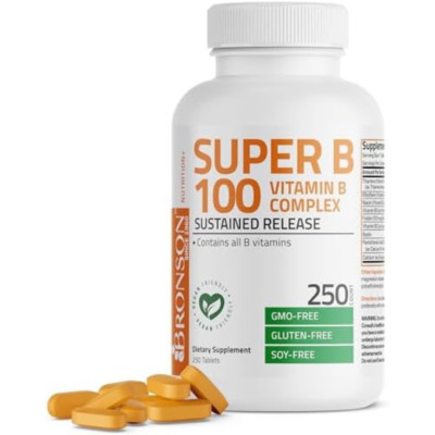 Super B 100 Vitamin B Complex Sustained Release, B1 B2 B3 B6 B9 B12, Tablets