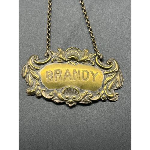 Antiguo Latón Art Nouveau Brandy Botella Etiqueta Licor Identificación Decantador Etiqueta Dije LEER - Imagen 2 de 8