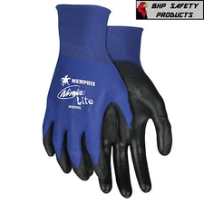 MCR Safety Ninja Lite Nylon Work Gloves with Polyurethane Coated Palm, Blue 