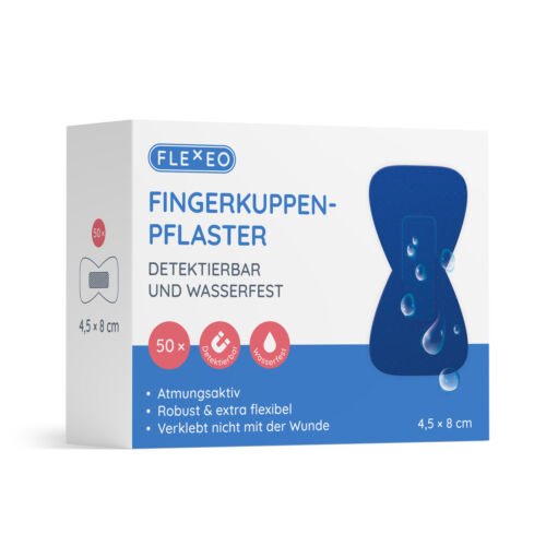 Fingerkuppenpflaster detektierbar wasserfest Blau 4,5x8cm 50Stk - Daumenpflaster - Photo 1/7