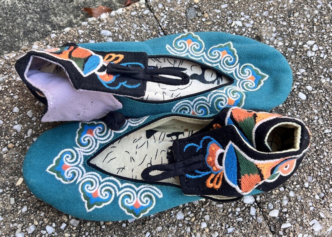 Women's Asian Chinese Blue Mary Jane Shoes Slippers Ankle