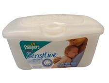 Sensitive Pampers Baby Wipes White Container 64 Wipes Reusable Holder READ