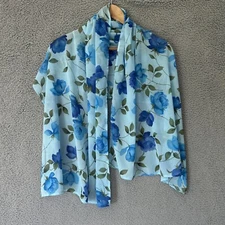ANNE COLE Blue Floral Scarf Wrap Fairy Romantic Femme Roses Sheer Event Accent