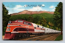 Rocky Mountain Rocket Island Locomotive At the Foot of Pikes Peak Postcard c1947