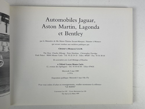 Christie's Automobiles Jaguar Aston Martin Lagonda Bentley Monaco 5/3/89 Catalog - 第 7/23 張圖片