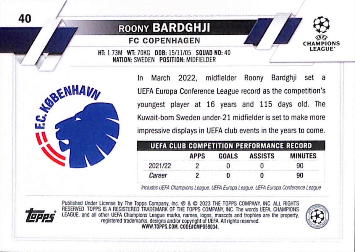 2022-23 Topps UEFA Club Competitions #40 ROONY BARDGHJI FC