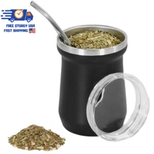 Yerba Mate Cup 5 Oz, Yerba Mate Gourd and Bombilla Straw Set, Stainless Steel Do