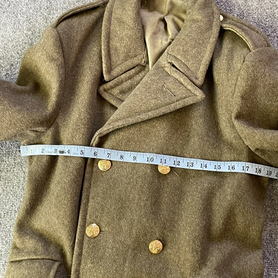 Chaqueta del Ejército Belga Hombres Mediana Verde Lana Muralla León Librea Botón Gran Abrigo Foto 4 de 4