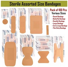 100 Sterile Assorted Size Bandages Survival Kit First Aid Kit Strip