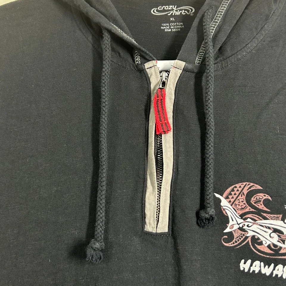 Crazy Shirt Hoodie Mens XL Half Zip Pullover Hooded Shark Hawaii Black Gray - Image 4 of 4