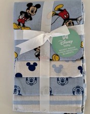 Disney Baby Mickey Mouse Receiving Blanket Set 4 Pack Lt Blue  White