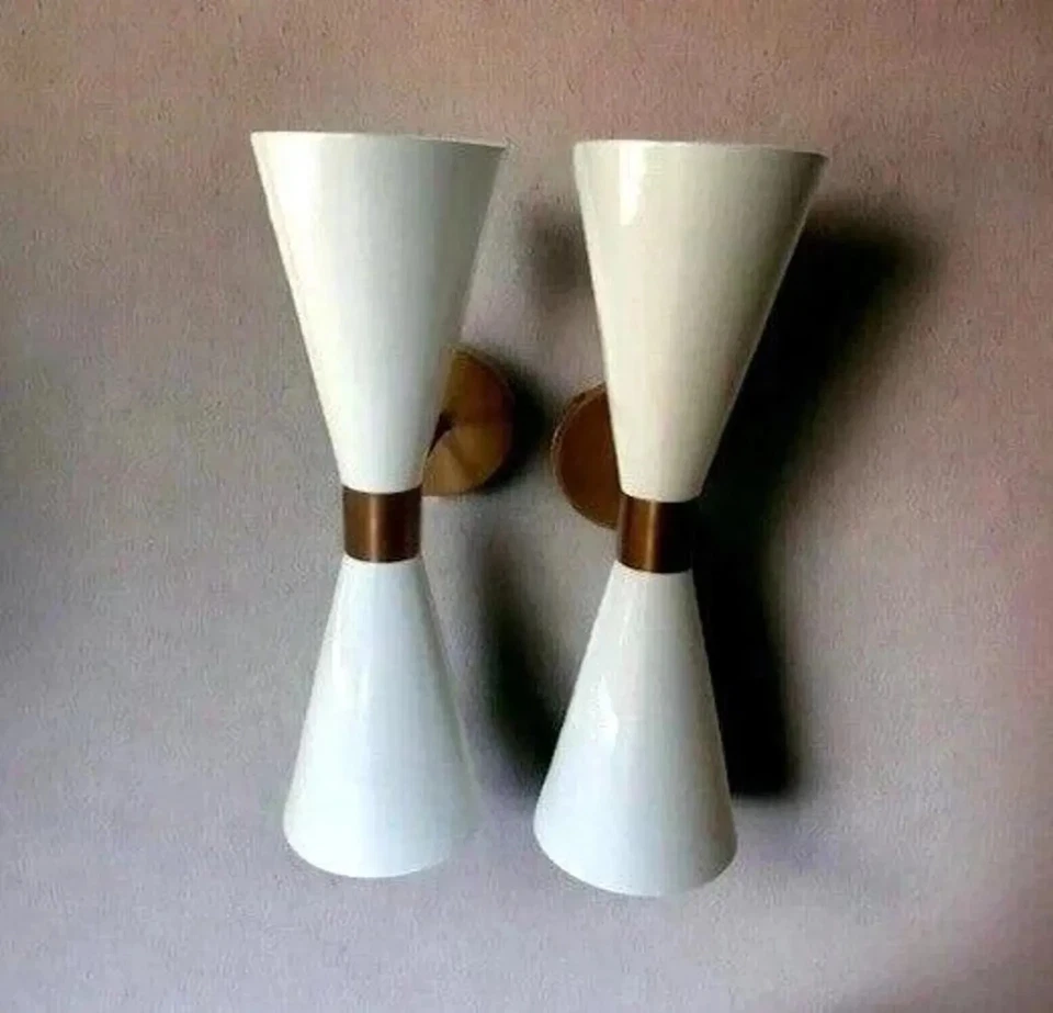 Par de 2 apliques de pared de latón modernos de mediados de siglo lámpara italiana Diabolo regalo X-mass Foto 3 de 4