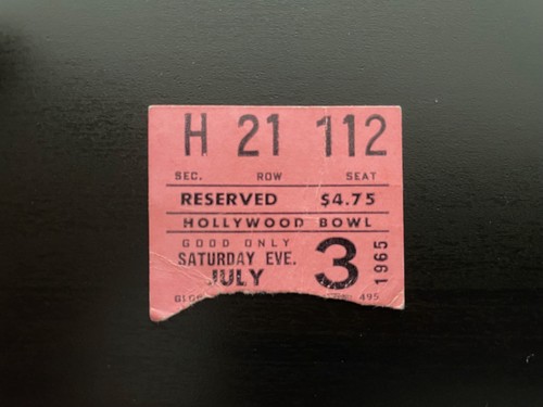 Beach Boys The Byrds Sonny & Cher The Kinks Hollywood Bowl Ticket Stub 3.07.1965