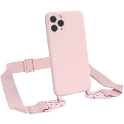 Für Apple iPhone 11 Pro Handyhülle zum Umhängen breites Band Kette Tasche Rosa