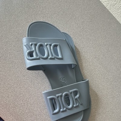 Dior Gray Logo Leather Slide Sandals Women s EU 39 US 7.5 New No Box