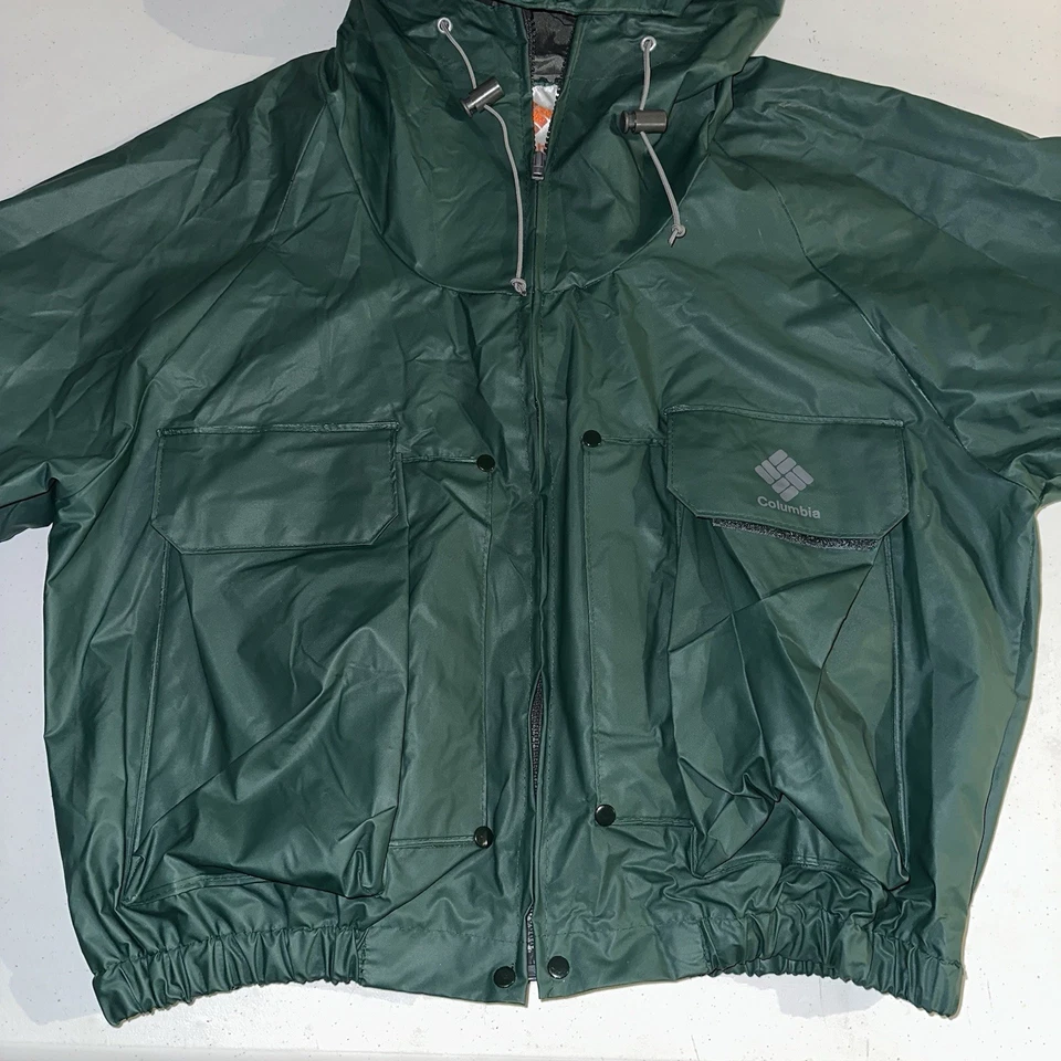 Vintage Columbia Wading Fly Fishing Jacket Hooded Waterproof PVC Sz Large - Image 4 of 4