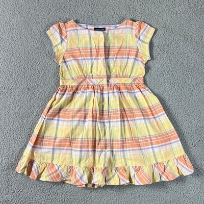 Ralph Lauren Dress Girls 5 Yellow Plaid Avignon Cotton Ruffle Cap Sleeve NWT