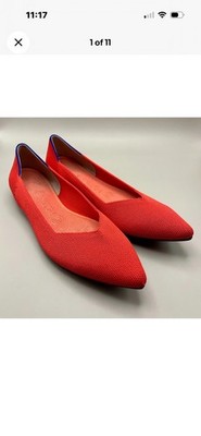 Rothys The Point Womens 9 Knit Pointed Toe Flats Flame Red / Orange / Coral