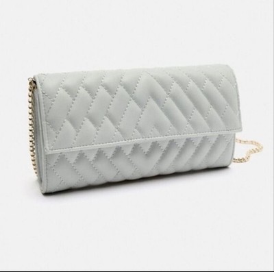 Zara Silver Gold Robe Chain Quilted Crossbody Wallet NWT