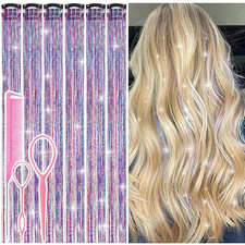 Hair Tinsel Clip in Dreamy Colorful Fairy Hair Tinsel Kit, 12 Pcs 24 Inch Glitte