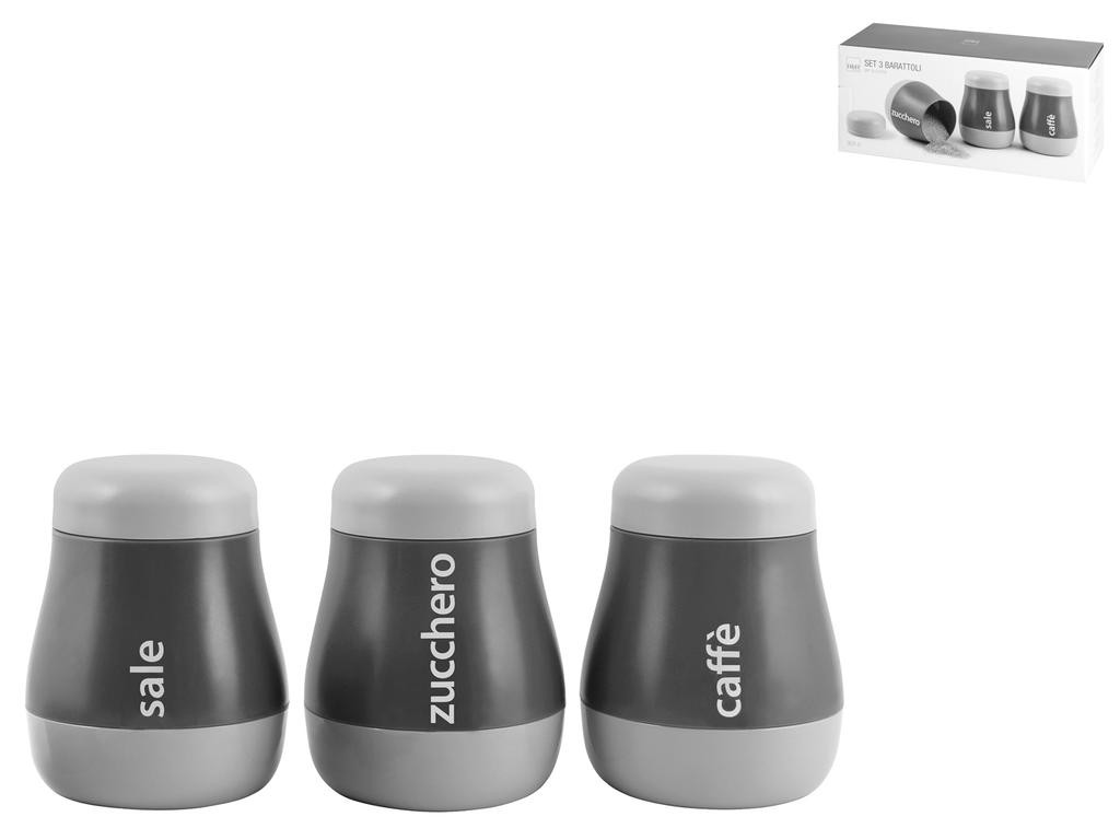 H&h Pop Grey Confezione 3 Barattoli, Polistirene, Sale/zucchero