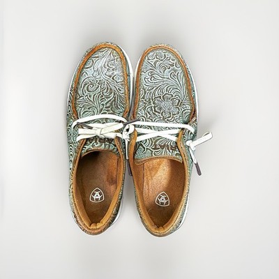 Ariat Men s Low Top Floral Tooled Lace-Up Sneakers Green/White/Brown