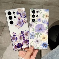 For Samsung A56 5G A55 A54 A16 A15 Floral Pattern Clear PC TPU Rubber Slim Case