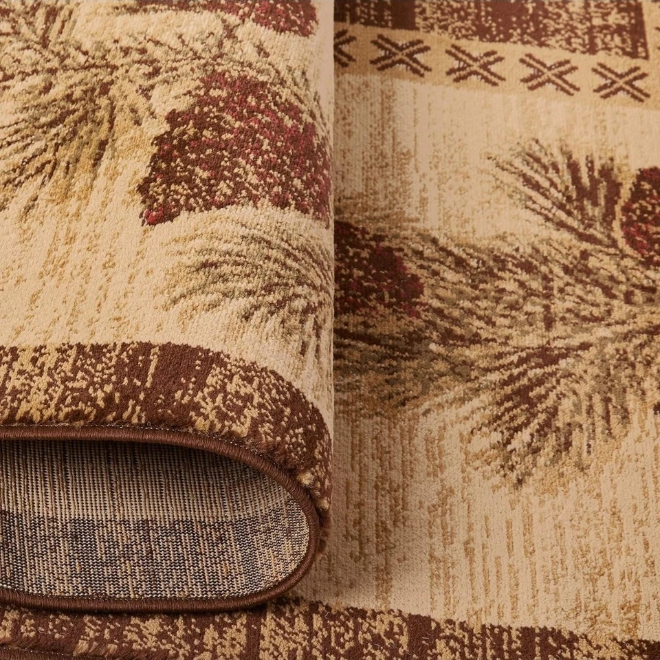 New. Rug Empire 8×10  Rustic Lodge, Pine Cone Open Field Area Rug. - Image 3 of 4