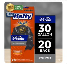 30 Gallon Trash Bags 20 Count Black Unscented Ultra Strong Durable