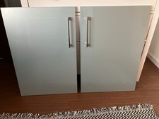 Pair Of Kitchen Cupboard Doors With Hinges And Handle Metallic Blue New