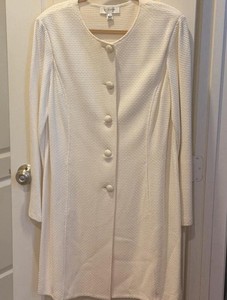 St. John  Ivory Santana Ribbed Knit Long Duster Jacket Sz 16 Pocketed
