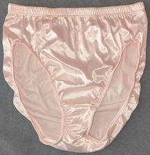 Vintage Vanity Fair Pink Stretch Nylon Satin High Leg Bikini Panties 7 A...