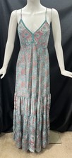 RAGA Boho Cottagecore Floral Tiered Maxi Dress Sz M India Metallic Fairy Romance