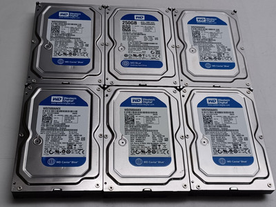 Lot of 6 Western Digital Caviar Blue 250GB WD2005AAKX HDD Hard Drive Used