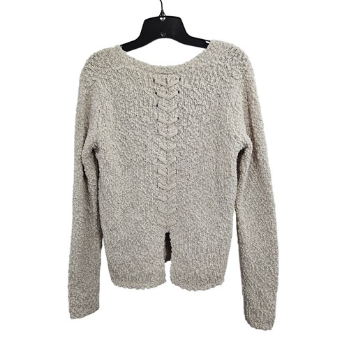 Bobeau Lace-up Back Textured Soft-Knit V-Neck Sweater Slit Hem. Size Small.